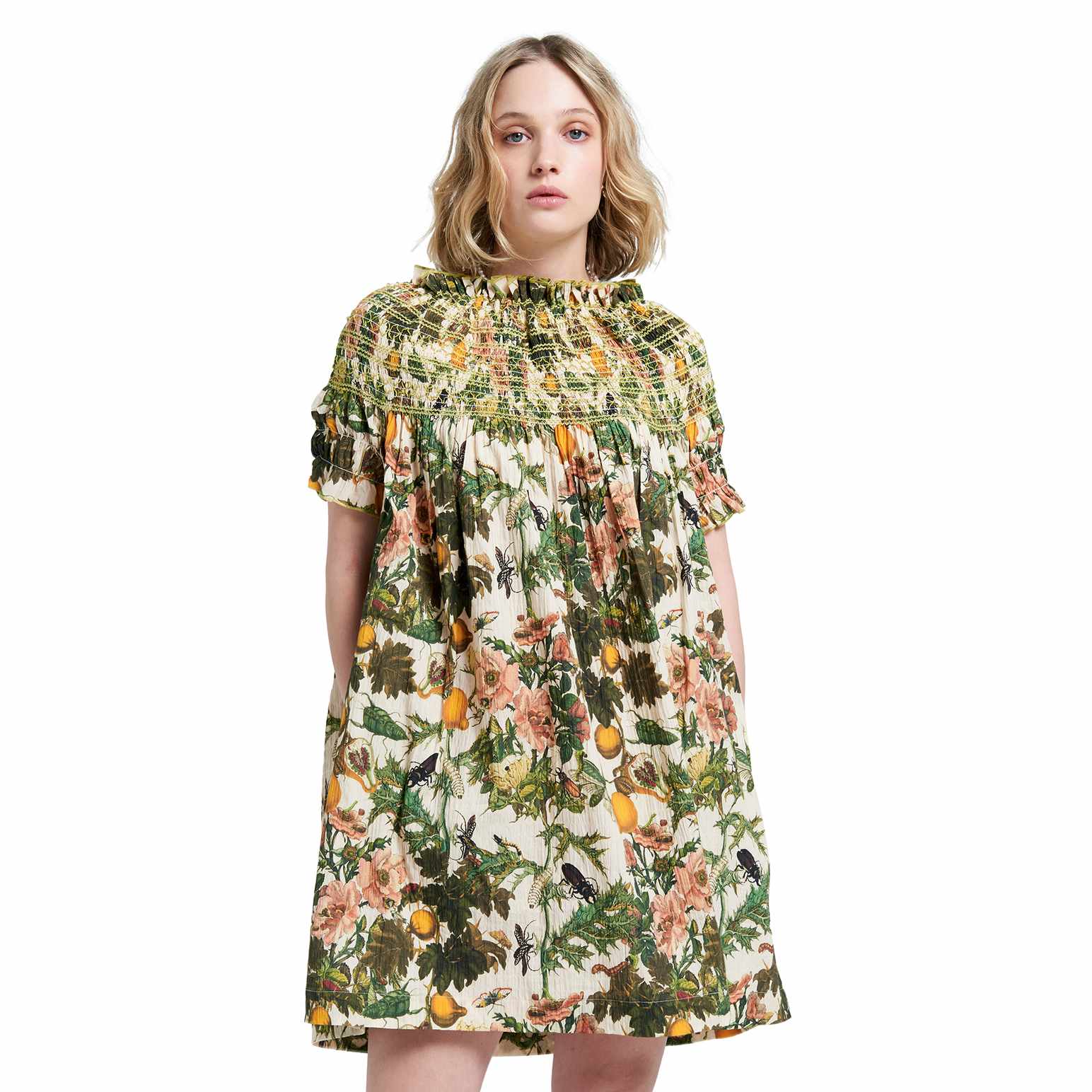 Karen Walker Gaia Smocked Mini Dress